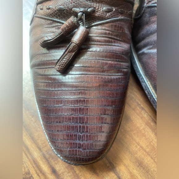 Giorgio Brutini Brown Tasseled Genuine Lizard Slip On Loafers Sz 9.5M - Picture 3 of 12